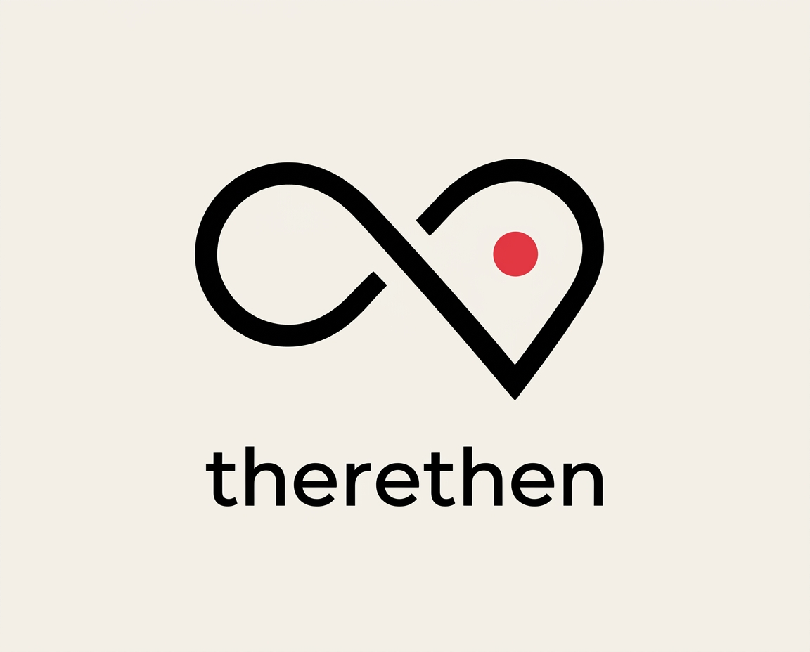 therethen logo: infinity symbol merged with a map pin and a red location dot